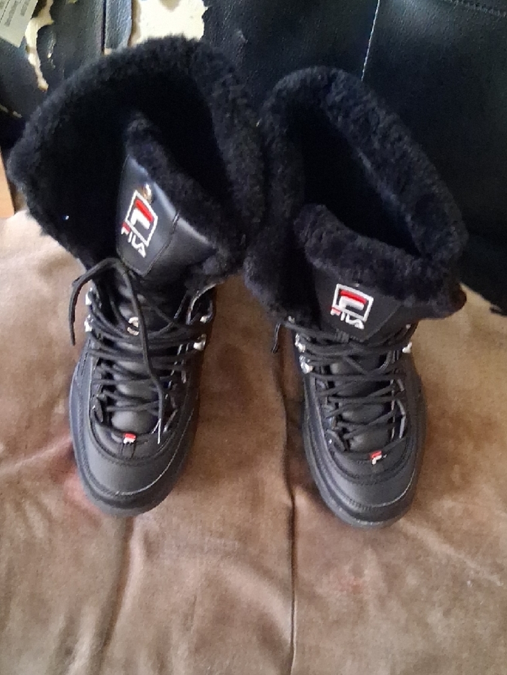 Fila Black Lace-Up Winter Boots with Logo Womens Size 10 - Picture 2 of 2